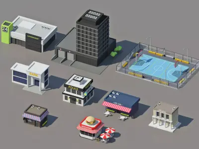 Low Poly City Pack isometric Low-poly 3D model
