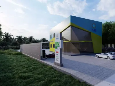 Modern EV Charging Station and Office Building Exterior 3D model