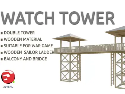 TOWER-4-DOUBLE AND BRIDGE Low-poly 3D model
