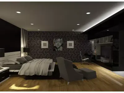 Modern black bedroom 3D model
