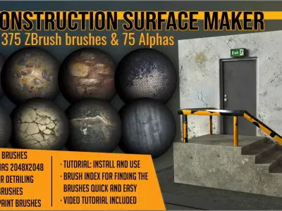 Construction Surface Maker 375 ZBrush brushes and 75 alphas Texture