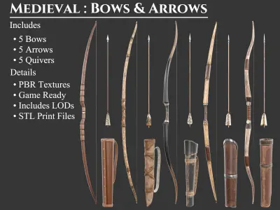 Medieval Collection Weapons Bows and Arrows 3D Model Pack