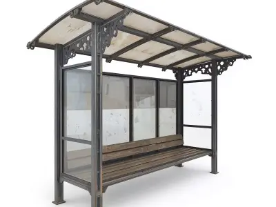 Weathered Transit Waiting Shelter 3D Model Low-poly 3D model