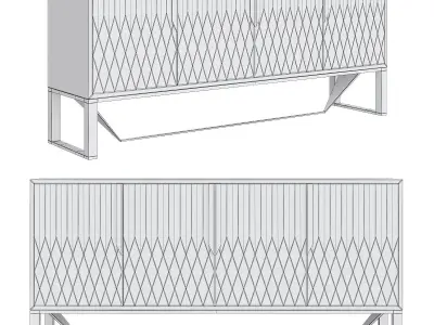 Wood and glass sideboard with doors PRISMA low poly 3d model Low-poly 3D model