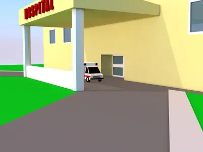 Yancher-city - Cartoon hospital Low-poly 3D model