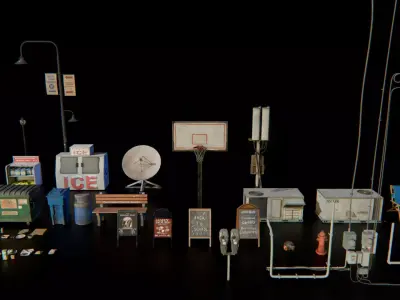 Small Town America 3D pack USA buildings props streets Low-poly 3D model