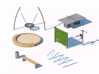 Modern outdoor furniture and playground set 3D model