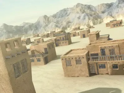Mud houses with enviroment 3D model