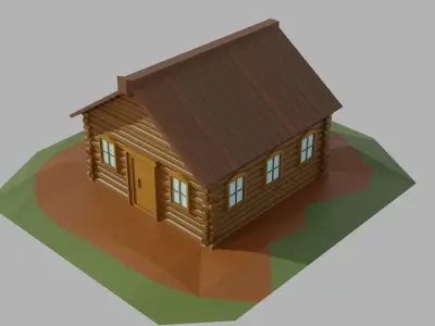 Cartoon Low-poly wooden house Low-poly 3D model