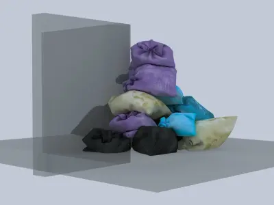 Small Garbage bags pile in street corner 3D model