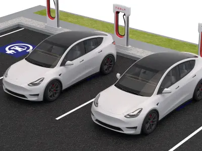 Tesla Supercharger Station with Y 2023 3D model