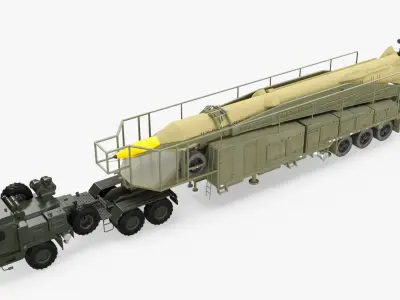  Ballistic Missile on TEL Trailer with Tractor Hauler Rigged for Maya 