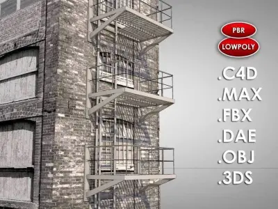 Balcony Fire Escape Ladder Low-poly 3D model