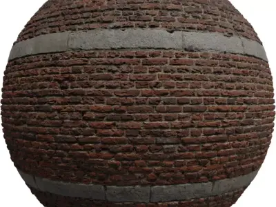Historic Red Brick Wall with Stone Belt Courses PBR Texture Texture