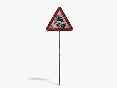 Damaged Slippery Road Sign Low-poly 3D model