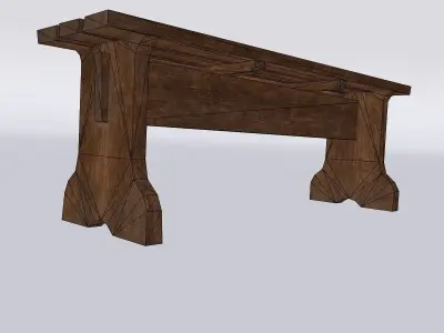 Wooden Bench Low-poly 3D model