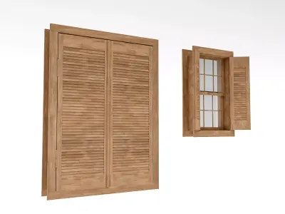 Village window with wooden cover Low-poly 3D model