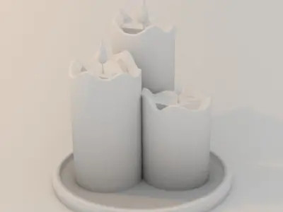 Candle three candles on wooden tray Low-poly 3D model