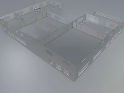 Low Poly Two Storages building with balcony and Animated doors  Low-poly 3D model
