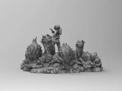 Beautiful Space Alien Girl on Wild Planet Sci-Fi Miniature 3D print model