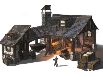 Smithy forge blacksmith workshop Low-poly 3D model