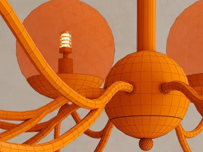 PRUINA gold chandelier with glass globes 3D model