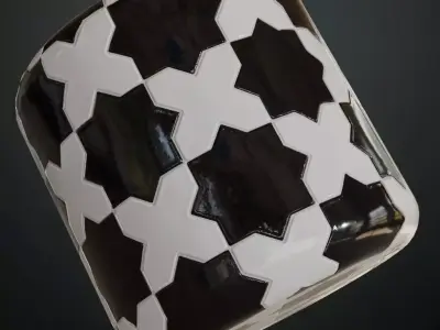 Modern Glossy Black and White Moroccan Star and Cross Tiles PBR  Texture