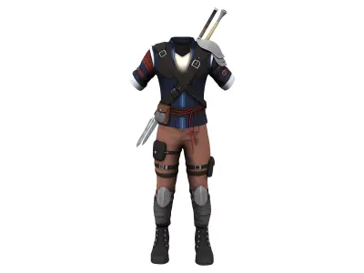Men Medieval Fantasy Warrior Full Outfit Low-poly 3D model