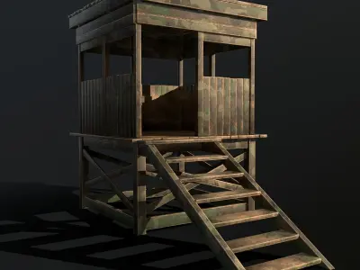 Watchtower - Hunter Cabin - Wood and Military Textures - RC -  Low-poly 3D model