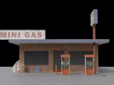 Mini Gas station Low-poly 3D model
