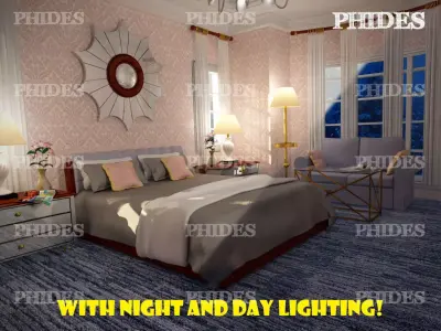 Bedroom with night and day lighting 3D model