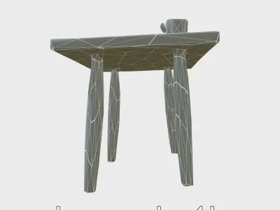 Wooden Breakfast Table with Smiling Surface Low-poly 3D model