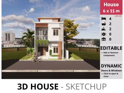 House 6x11m code 448- Sketchup 3D model 3D model 3D model