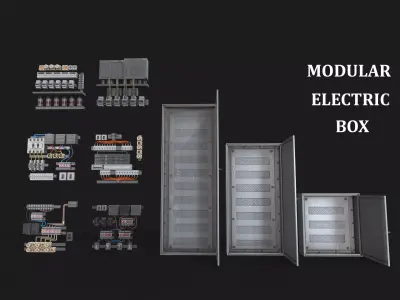 3 Modular Electric Boxes and 6 Interior Parts Low Poly PBR Low-poly 3D model