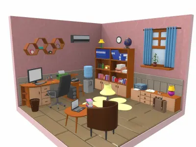 Isometric cartoon office room 03 3D model