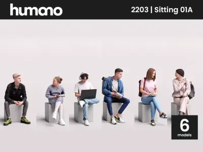 Humano 6-Pack - SITTING SEATED WOMAN MAN PEOPLE - 6x 3D models A