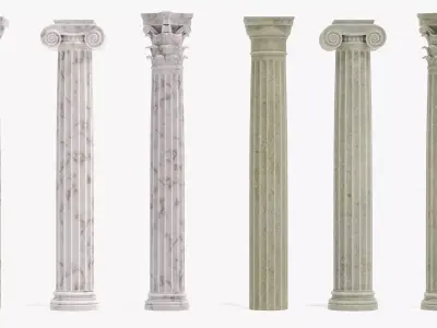 6 Columns Collection - Clean and Old Classical Pillars 3D model