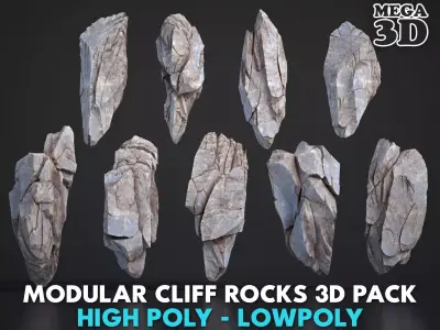 9 Modular Cliff Rocks 3D Pack 250925 Low-poly 3D model