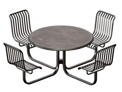 Metal outdoor furniture - round table with chairs 3D model
