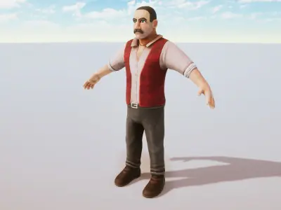 Stylized Character Bartender Rigged with Shape Keys Low-poly 3D model