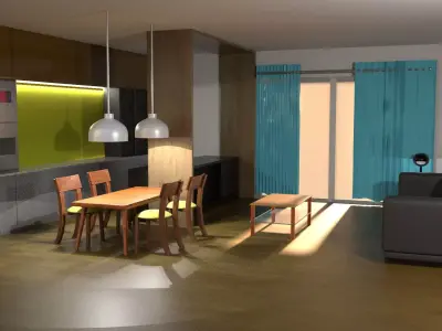 interior living room and dining area 3D model