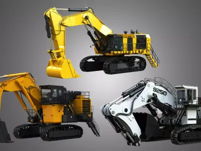 Hydraulic Mining Excavators  3 in 1 3D Model Pack