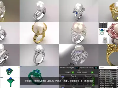 Regal Pearl Dome Luxury Pearl Ring Collection 3D Model Pack