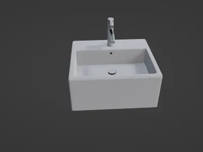 Modern Wall-Mounted Rectangular Sink with Chrome Faucet 3D model