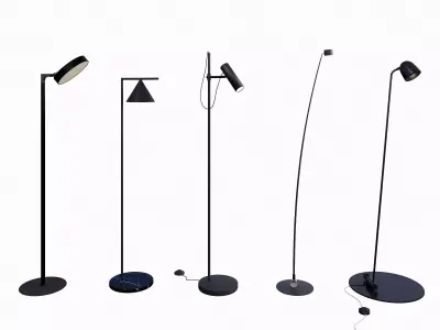 Minimalist Black Floor Lamp Set 3D model