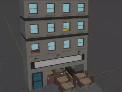 Stylized Low Poly Cafe Building With Outdoor Seating Low-poly 3D model