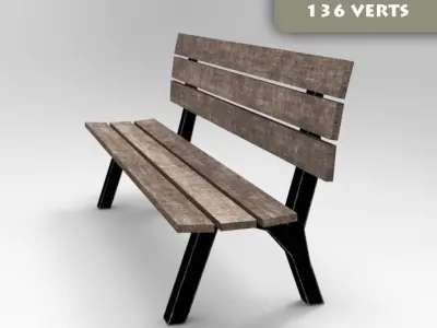 Bench wooden Low-poly 3D model