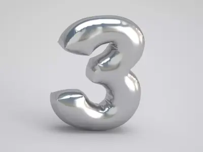 3 Number Balloon Silver 3D model