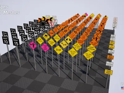 US Traffic Sign Bundle - 332 Signs Low-poly 3D model