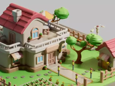 cartoon villa cottage country house Low-poly 3D model